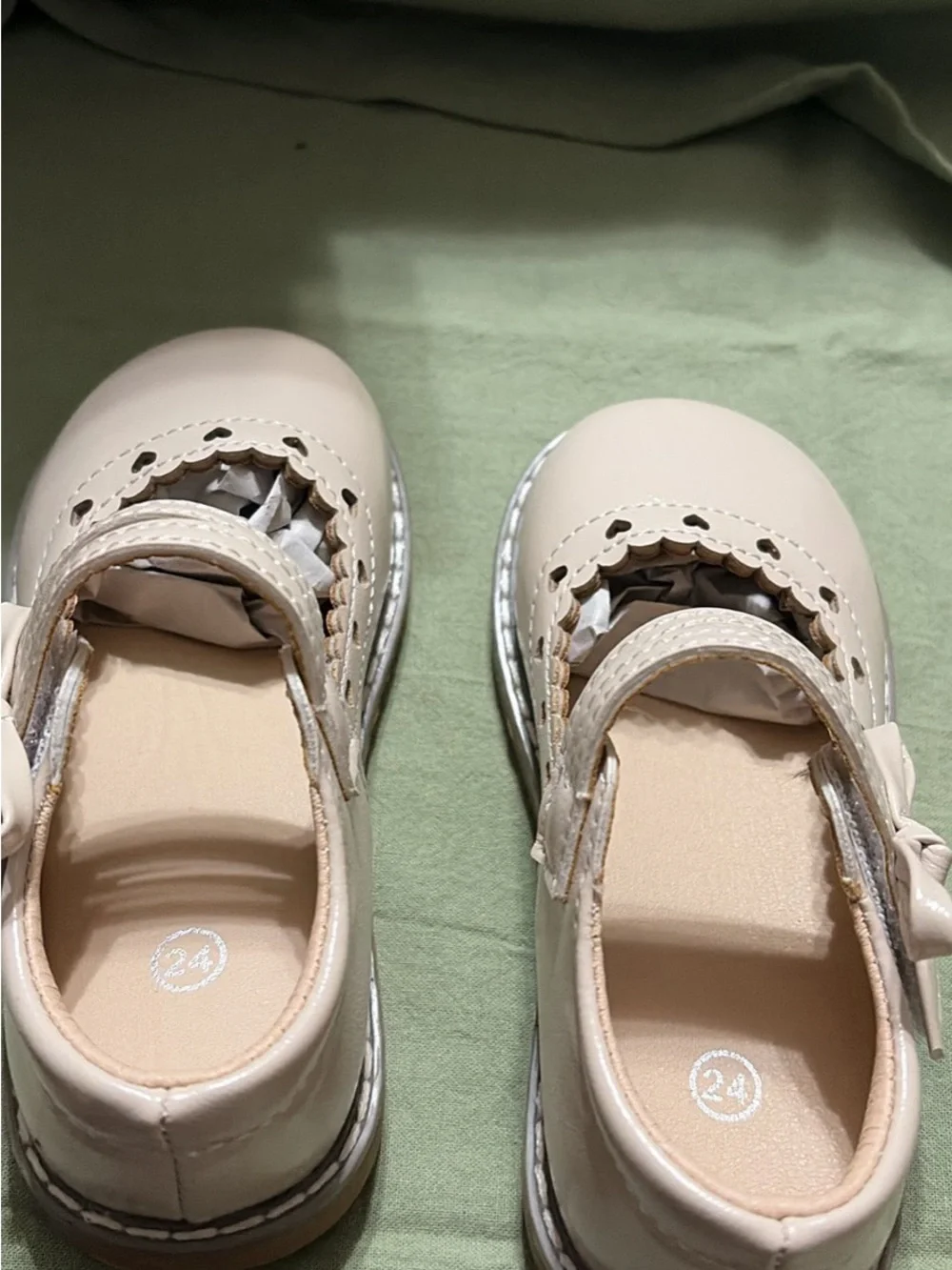 Girls Cream Mary Jane Shoes with Heart Cutouts